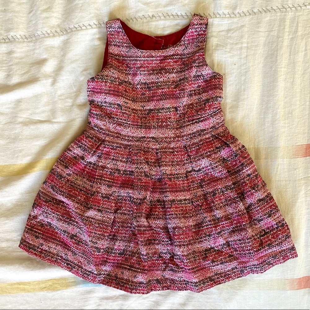 Fancy, formal red and pink dress.